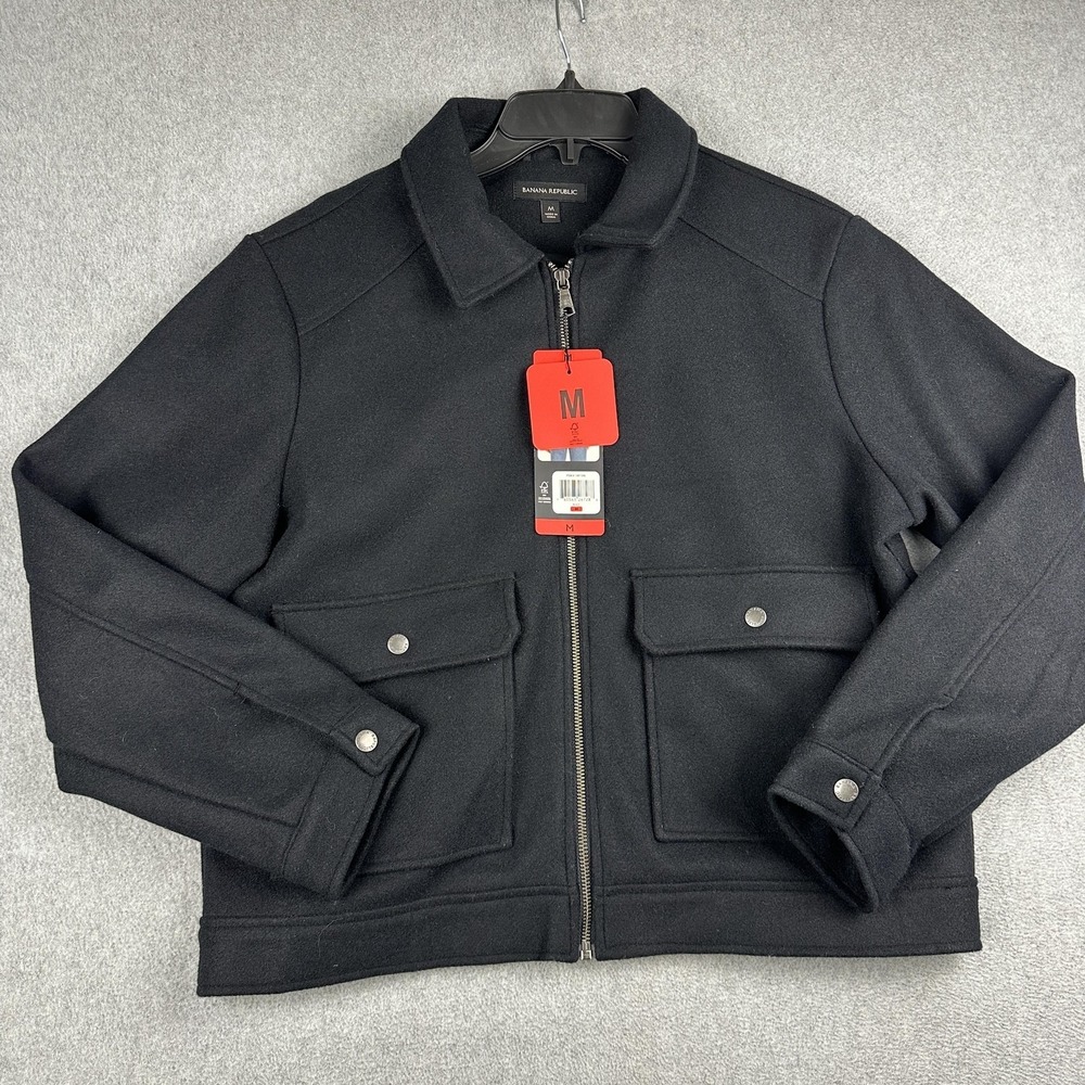 Banana Republic Jacket Wome Medium Black Softshell Bomber Full Zip Pockets NWT